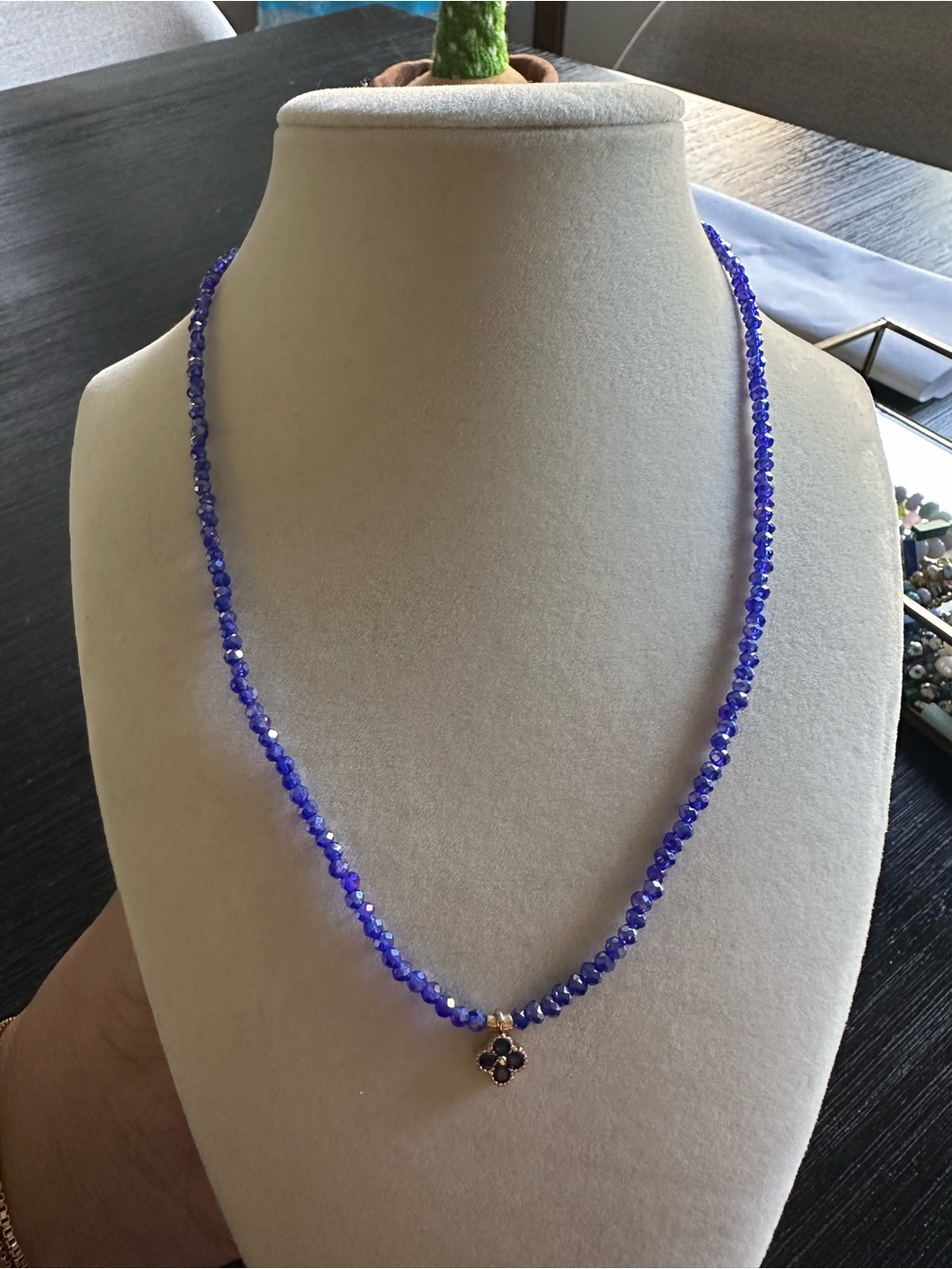 Four Leaf Clover Blue Beaded Necklace